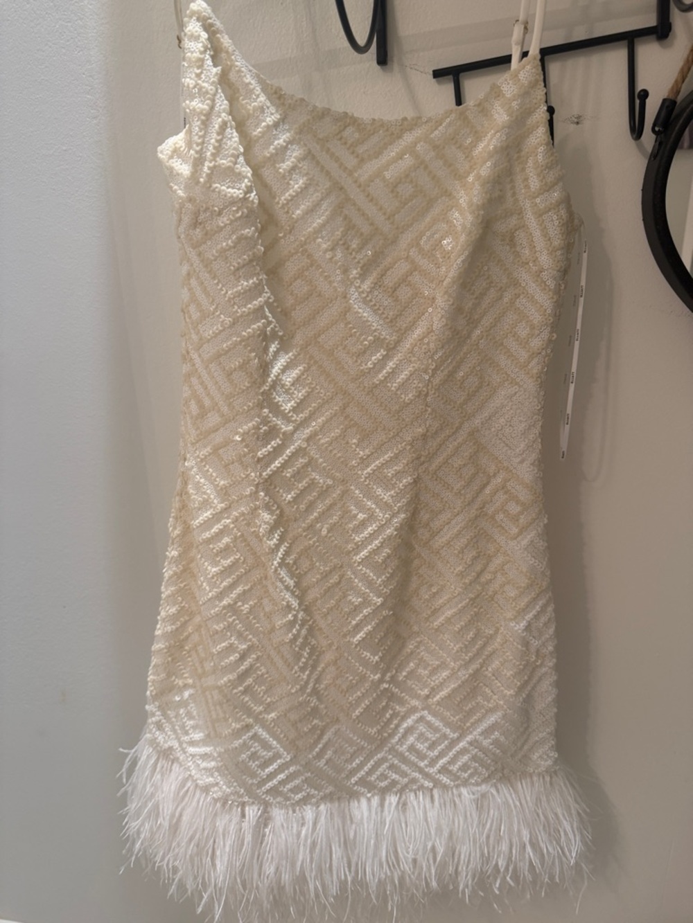 Elliatt white ostrich feathers dress
